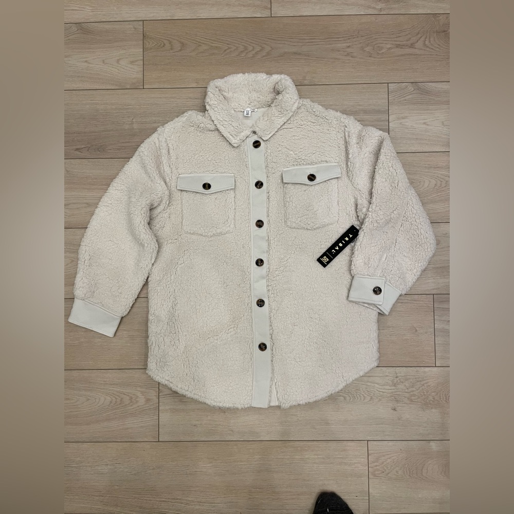 Womens Tribal Faux Sherpa Shirt Jacket Size Medium